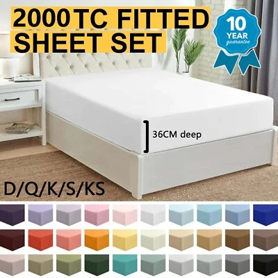 Hotel 2000TC Ultra Soft Bed Fitted Sheet Set Pillowcase Single/Double/Queen/King - image 1 of 4