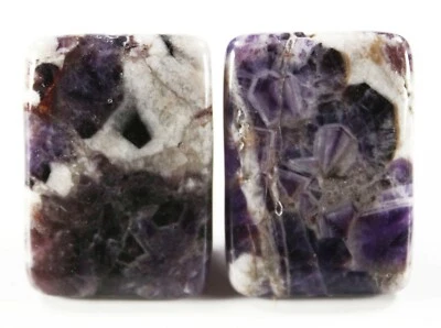 Два (2) шевронных аметиста 35x25 мм прямоугольные бусины зуб собаки (254) - Изображение 1 из 2