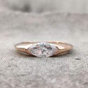 East West Half Bezel Set Marquise Cut Moissanite Solitaire Engagement Ring Her - Picture 1 of 10