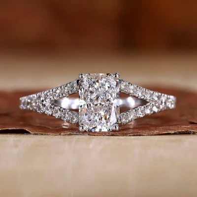 1.34 Ct Radiant Cut Lab Grown Diamond Engagement Ring IGI 950 Platinum Womens - Image 1 of 4