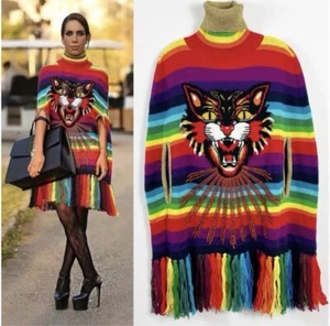 New Gucci 2017 Angry Cat Rainbow Cape Sweater Jacket Coat 38 40 42 44 S M - Picture 1 of 24
