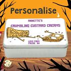 Personalised tin gift, crumbling custard cream biscuit tin novelty halloween