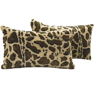 Cheer Collection Set of 2 Leopard Print Throw Pillows - Soft Faux Fur Decorative - Picture 1 of 6