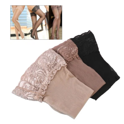 3 Pairs Anti-skid Silicone Thigh High Stockings Lace Trimming Lingerie Leg - Image 1 of 4