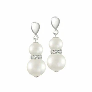 Sierra White Shell Pearl & Crystal Silver Tone Drop Pierced Earrings - Picture 1 of 1