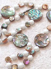 ❤Vintage Signed Miriam Haskell ABALONE SHELL MILK GLASS WHITE BEAD NECKLACE 27"❤
