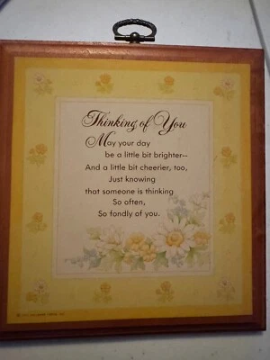 Vintage Wood Wall Plaque Hallmark Thinking Of You Floral Yellow - Image 1 of 3