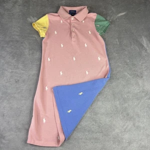 Polo Ralph Lauren Kleid Mädchen Medium Rosa Blau Colorblock Poloshirt Bestickt - Bild 1 von 12