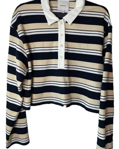New Reformation Anna Rugby Crop Knit Top Shirt Size Large - Picture 1 of 2