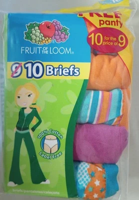 Bragas de algodón Fruit of the Loom para niñas talla 10 paquete de 10 colores mezclados Foto 1 de 4