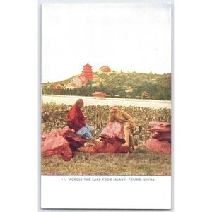 Postcard Across the Lake from Island Peking China Scenic View c1910 - Picture 1 of 3