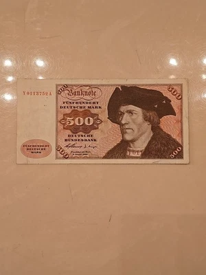 Alemania Occidental 1960 500 marcos alemanes repuesto Y prefijo billete Bundesbank DM Foto 1 de 4