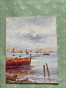 RARE VINTAGE Painting Pietro Fragiacomo: Stunning "Venetian fishermen" - 1922 ! - Picture 1 of 10