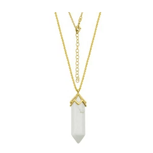 MACY'S Genuine White Agate Pendant Necklace w/ Gold Hardware, 34" Chain NWT $80! - Picture 1 of 1
