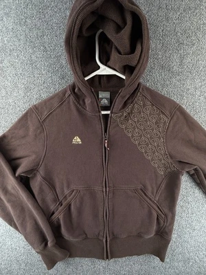 Nike ACG Women Jacket Hoodie Cotton Fleece Lined Medium Full Zip Logo Brown - Image 1 of 4