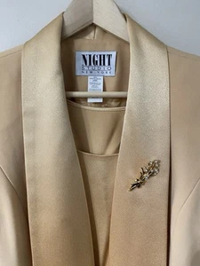 Night Studio Gold Long Jacket Satin Lapels Cami Skirt Suit Set Plus 20 Church - Picture 1 of 12