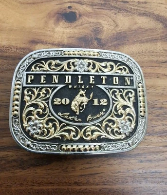 Pendleton Whisky Promo Belt Buckle Let er Buck 2012 Montana Silversmiths  - Image 1 of 4
