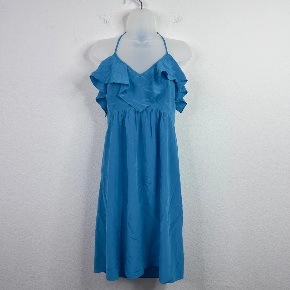 Vestido Alice + Trixie Mujer M Azul Seda Volantes Halter Romántico Cóctel Vacaciones Foto 1 de 4