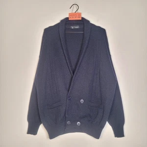 M&S St Michael Strickjacke mit Schalkragen groß dunkelblau Wollmischung Taschen adrett - Bild 1 von 12