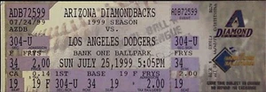 Diamondbacks Dodgers MLB Full Ticket Kevin Brown Win #150 Beat Johnson 7/25/1999 - Picture 1 of 2