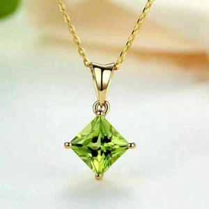 2Ct Princess Lab-Created Peridot Women's Pendant 14k Yellow Gold Plated - Picture 1 of 4