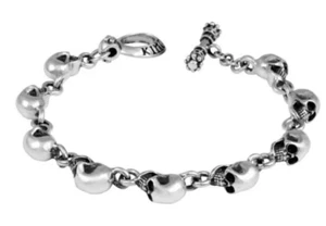 KING BABY K42-5012 925 STERLING SILVER SMALL SKULL BRACELET W/ TOGGLE  M 8.75" - Picture 1 of 2
