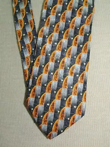 Villa Bolgheri Italien Krawatte/Krawatte Seide silber grau orange geo 60"x3,75" - Bild 1 von 6