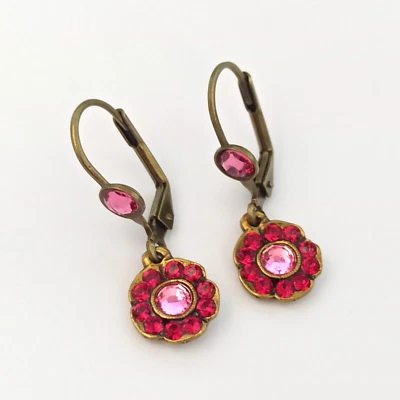 Pendientes Michal Negrin Cristales Florales Rojo Rosa Renacimiento Victoriano Pequeños Delicados Foto 1 de 4