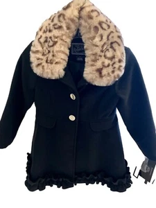 Rothschild Girls Black Pea Coat Detachable Faux Fur, Size 5yrs NEW WITH TAGS - Picture 1 of 3