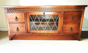 TV Cabinet with leaded glass door by The Old Mill Traditional Oak Company - Picture 1 of 4