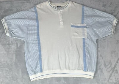 Vintage Jantzen Banded Pullover Shirt Men XL Blue White Seersucker Henley Pocket - Image 1 of 4