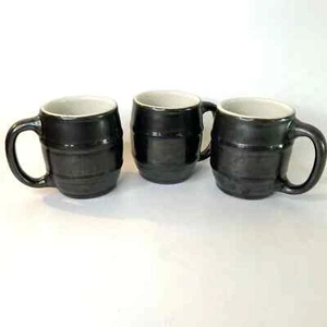 Vintage Hall Iridescent Black Barrel Mugs Heavyweight Set of 3 - Picture 1 of 5