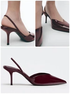 ZARA mujer Patented slingback red bordeaux elegant casual simple cute new - Imagen 1 de 7