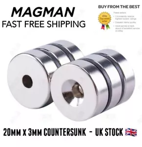 N52 Magnets 20mm x 3mm Countersunk DIY Industrial 20x3 Magnet Strong 🧲 - Picture 1 of 4