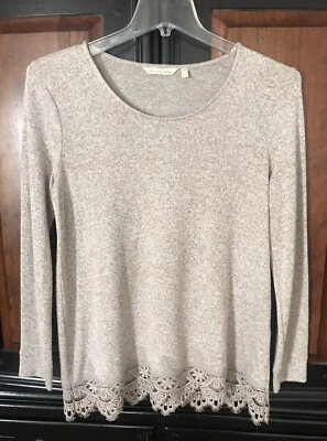 Túnica de encaje Olivia Soft Surroundings marrón jaspeado manga larga pulóver talla PM Foto 1 de 4