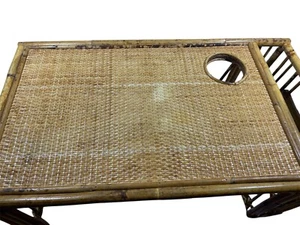 Vintage Bamboo Wicker Rattan Bed TV Lap Tray Handles Cup & Magazine Holder 24" - Picture 1 of 8