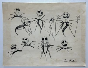 Tim Burton (Handmade) Zeichnung auf altem Papier signiert & gestempelt, Vintage Kunst - Bild 1 von 4