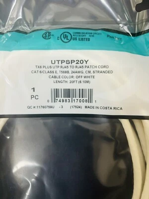 UTPSP20Y (Panduit) TX6 CAT6 Patch Cord 24awg Stranded Off White Color Jacket  - Image 1 of 3