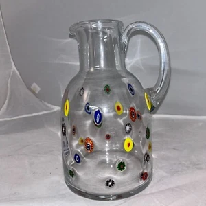 Murano Italy Leonardo Millefiori Art Glass Pitcher ~ Vintage Italian 9.5" X 6" - Picture 1 of 7