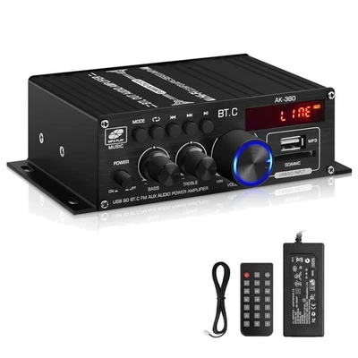 AK-380 Mini Amplifier with FM Tuner, Bluetooth 5.0 and Adjustable Sound Controls - Image 1 of 4