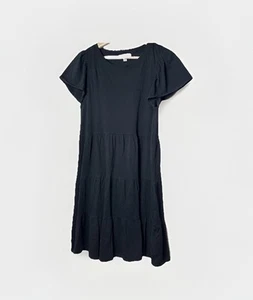J.Crew Women's Tiered Dress Black Broken-In Jersey Comfy Basic Dark Academia M - Picture 1 of 9