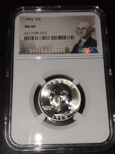 1964 Washington Silver Quarter 25C NGC MS66 LOOKS PROOF 🔥  - Picture 1 of 7