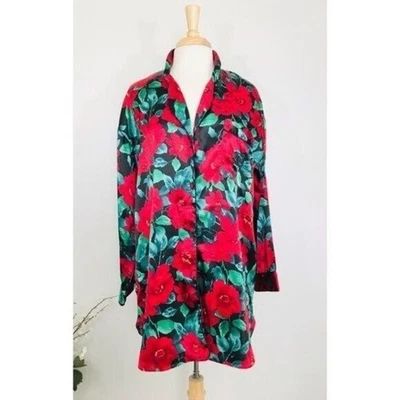 Camisa de Dormir Vintage Victorias Secret Floral Etiqueta Dorada Romántica Navidad Satén, M Foto 1 de 4