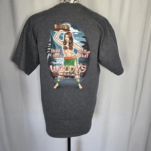Medium Sexy Hawaiian Hula Lady Blue Graphic Tee Double Sided Adult Humor - Picture 1 of 6