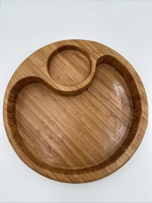 Bamboo Chip and Dip Serving Tray 12 Inch Round Wooden Appetizer Snack Platter - Image 1 of 4