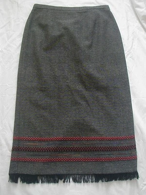 Maxi falda vintage con flecos/acrílico/lana a cuadros blanco y negro talla 16 Foto 1 de 4