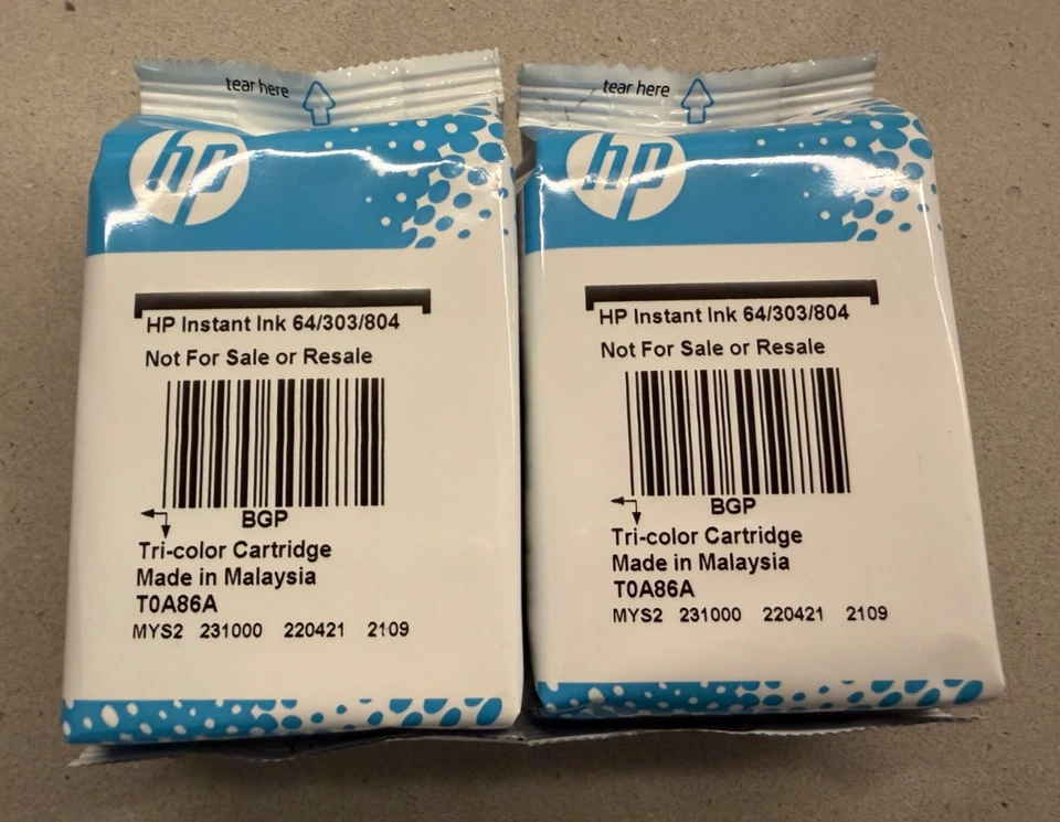 2er Set Original HP Instant Ink 64/303/804 Tri-Color Patronen T0A86A - Neu - Bild 1 von 1