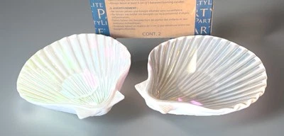 PartyLite SEASHELL TEALIGHT CASTIÇAIS Azul Claro/Azul Escuro Conjunto de 2 #P92945 - Imagem 1 de 4