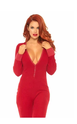 Leg Avenue Keepin Things Acogedor Rojo Acanalado Largo Johns Solapa Trasera Talla M/L NUEVO Foto 1 de 4