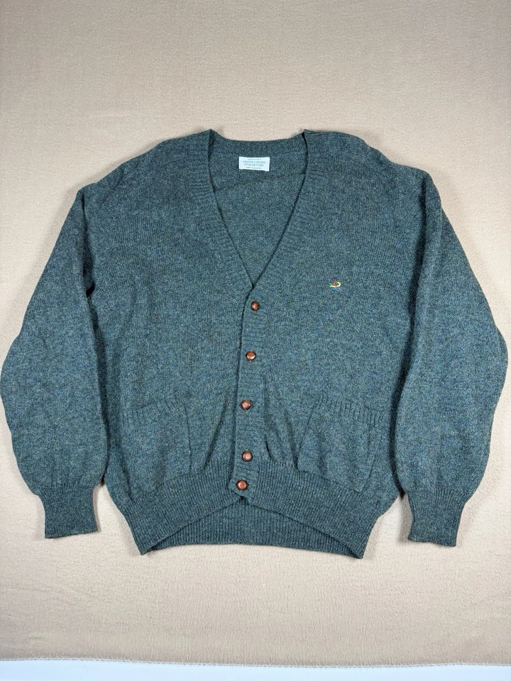 Suéter Vintage United Colors Of Benetton Shetland Lana Verde Hecho en Italia XL Foto 1 de 4